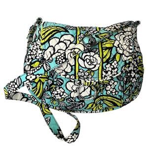 VTG Vera Bradley Island Bloom CROSSBODY SHOULDER HANDBAG Green Blue Floral Purse